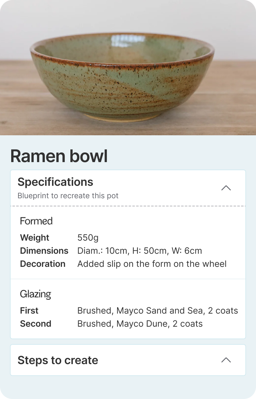 Pottery specifications and blueprint tracked in Terranote